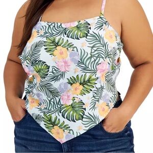 FLORAL BANDANA TOP. SIZE 3X GRAYSON THREADS TROPICAL HAWAIIAN PRINT ADJUSTABLE